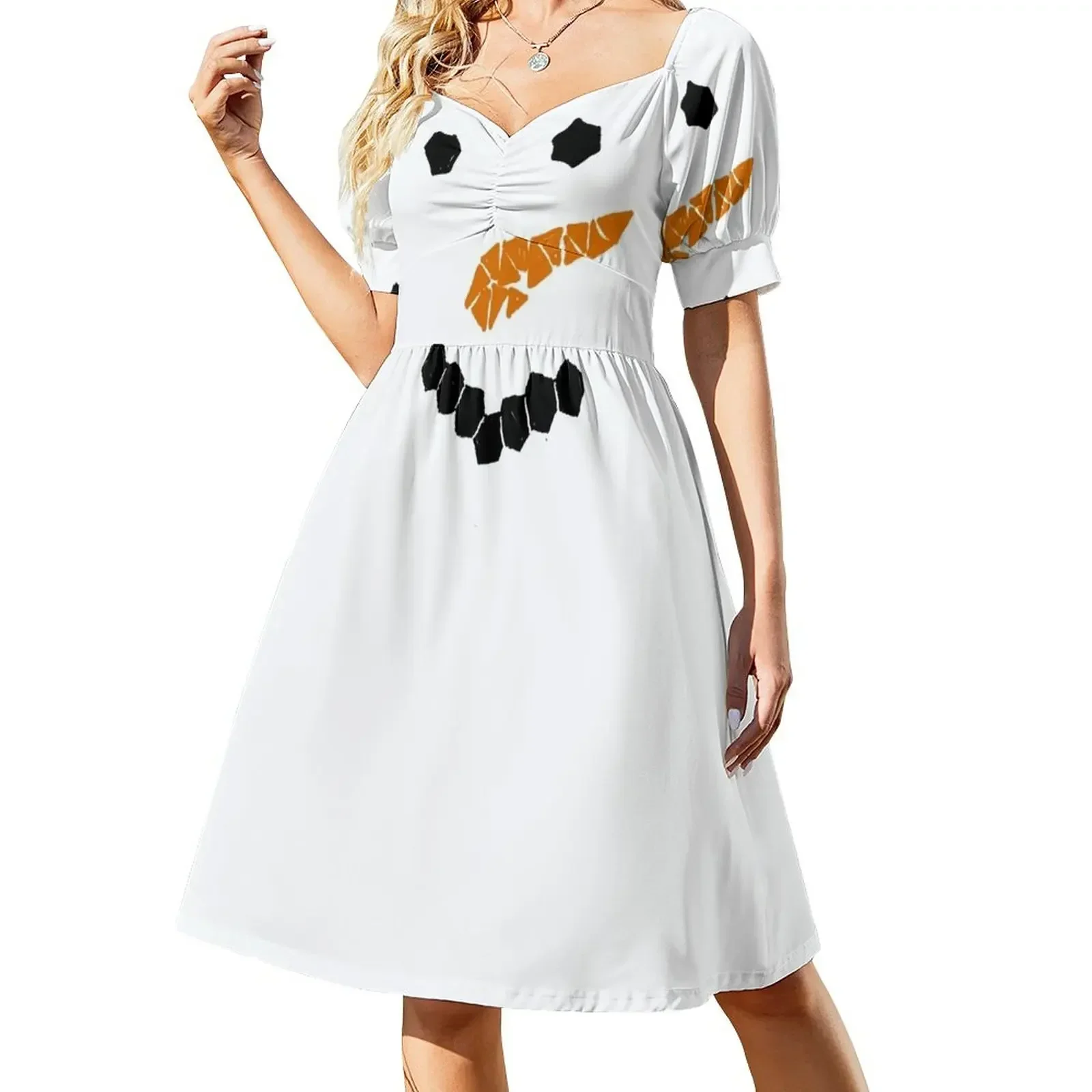 thumbnail image 1 of ¡Persona de nieve! Vestido de manga corta, traje de festival para mujer, vestido elegante y chic para mujer., 1 of 7