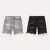 Men Summer Distressed Denim Shorts Button Zipper Fly Multi Pockets Short Jeans Straight Fit Ripped Holes Knee Length Distressed 6