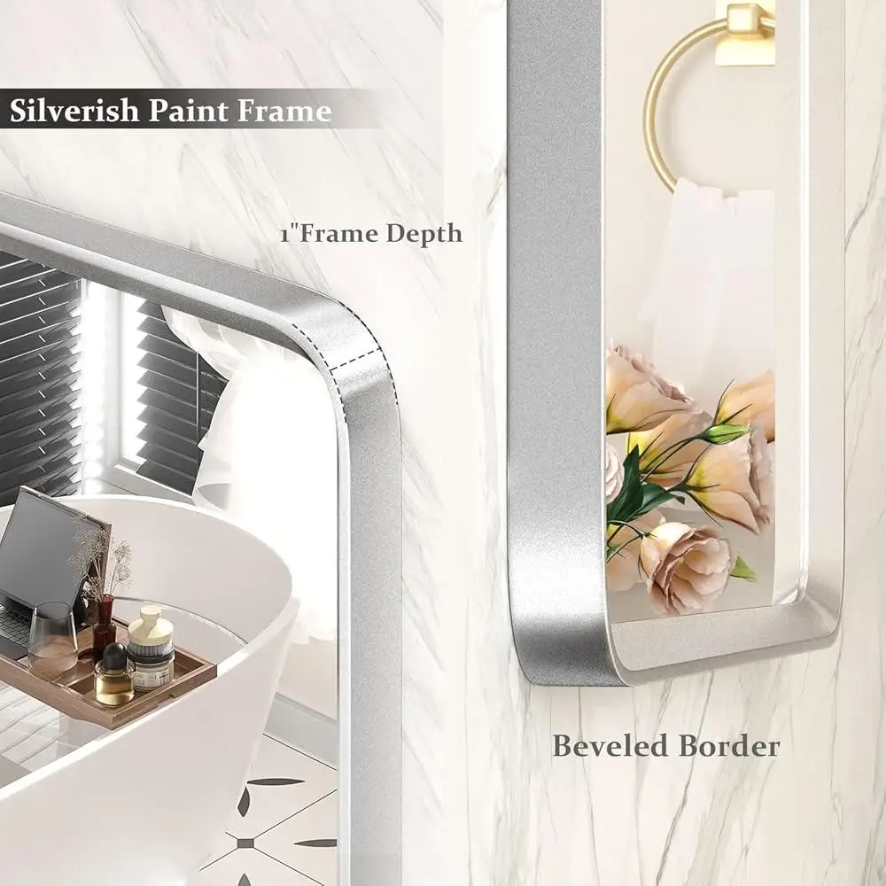 GOLOMO Large Silver Bathroom Mirror - Brushed Aluminum Frame, Shatterproof, 60x28 Inches, Can Be Hung Horizontal Or Vertical