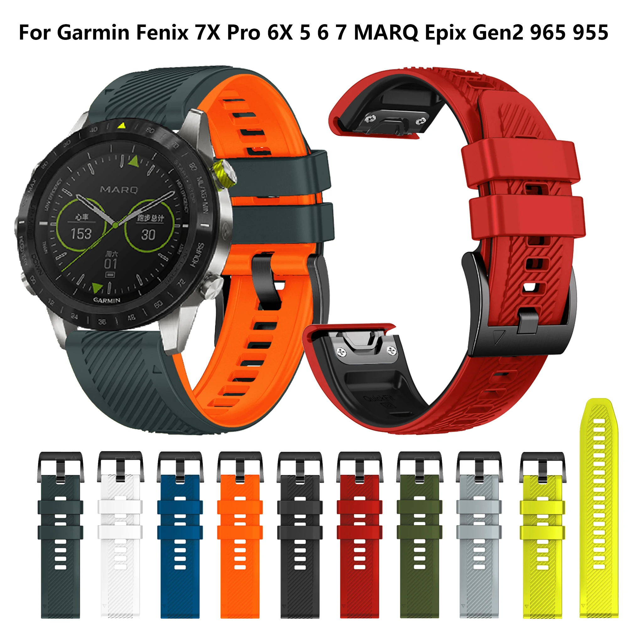 

QuickFit 22mm 26mm Silicone Watch Strap For Garmin Fenix 7X 7 Pro 6X 6 5 5X Plus 3HR D2 945 965 Watchband Garmin Epix Gen2 MARQ