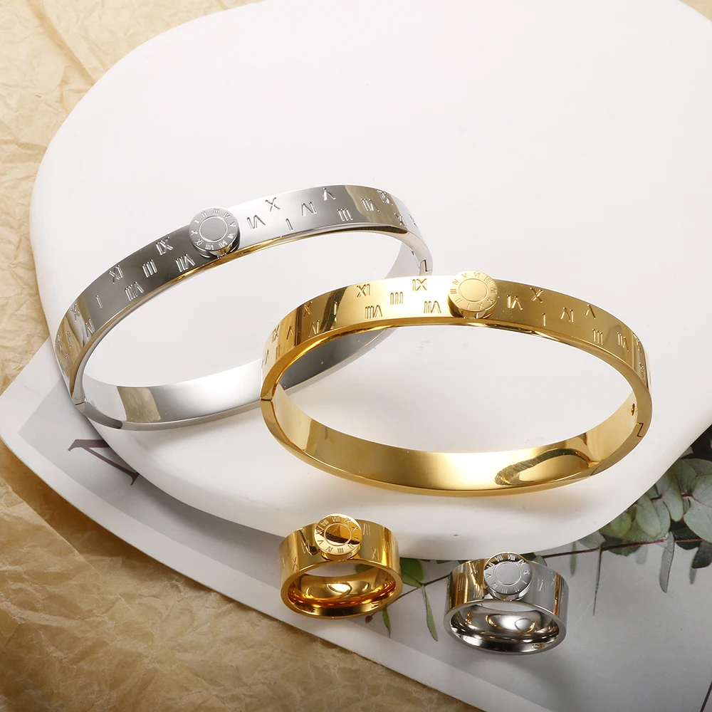 New In Enamel Roman Numeral Jewelry Set Stainless Steel Ring