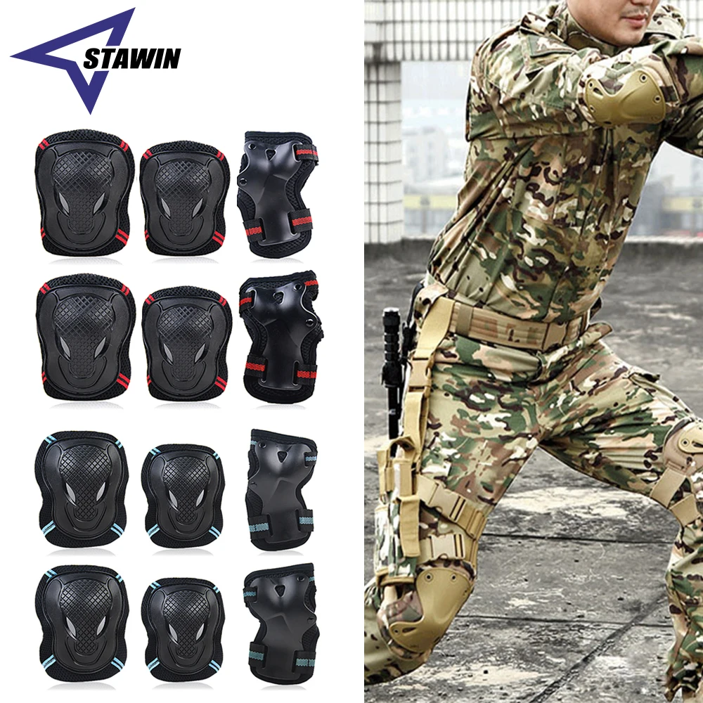 6Pcs/Set Tactical Knee Pad Wrist Guard Elbow Protector Outdoor Sports