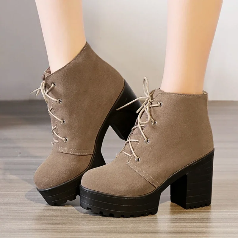 

New Arrival Ladies Women Cow Geunine Leather Botas De Mujer Botas De Invierno Para Mujer High Heels 9cm Ankle Boots Shoes 18-1
