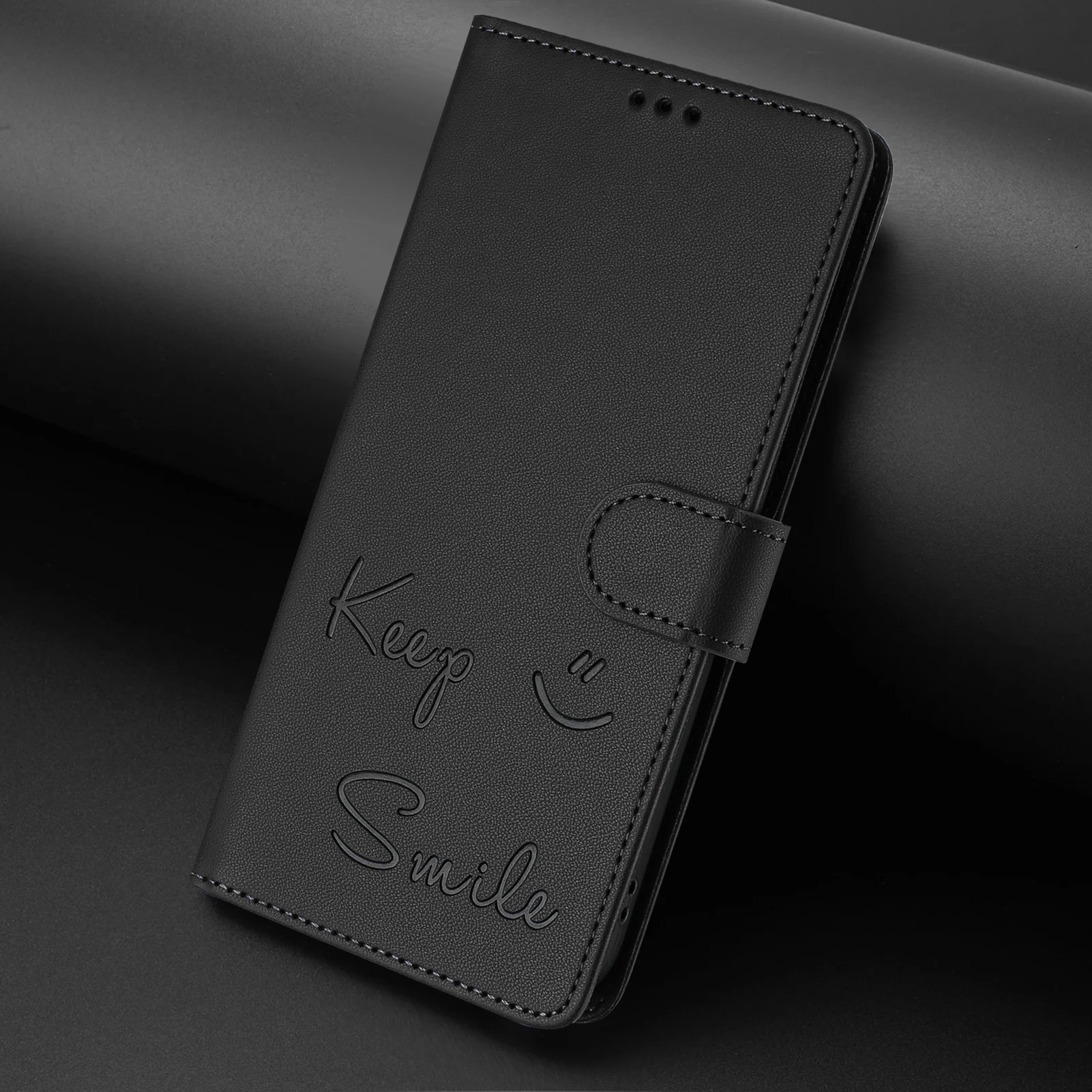 Leather Flip Magnetic Wallet Case with Smile Design - Premium Phone Cover