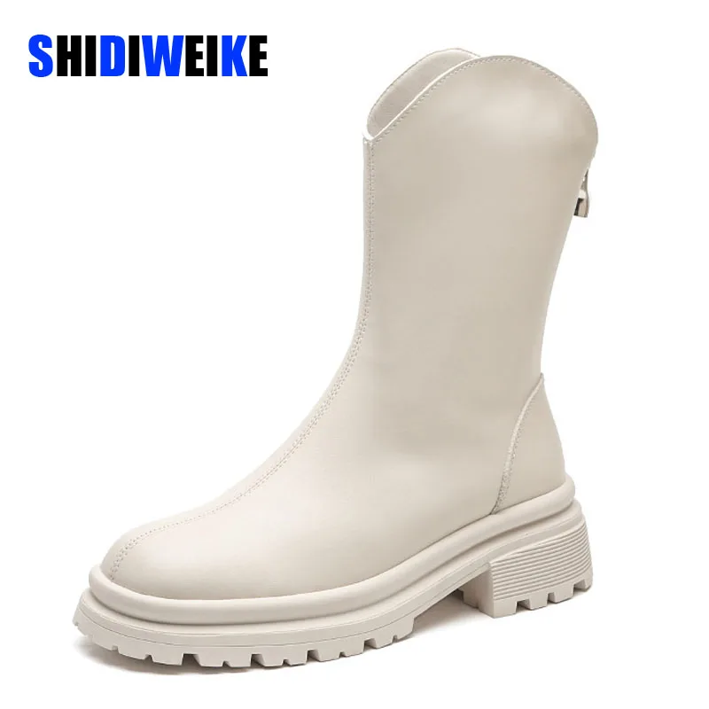 

SDWK 4cm Warm Ankle Boots Women Leather Solid Color Round Toe Slip-on Winter Ladies Shoes Handmade AD4680