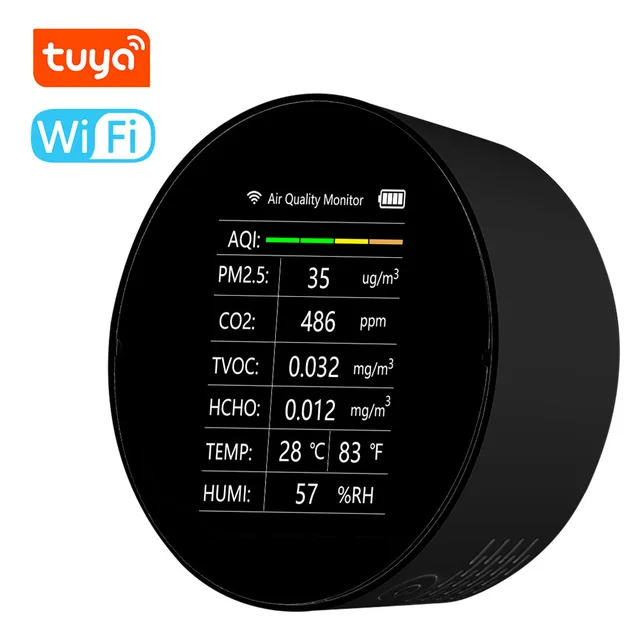 Wifi 7 en 1 moniteur intelligent de qualité de l'air CO2 mètre tvoc hcho PM2 .5 Testeur numérique CO2 Capteur de formaldéhyde Détecteur de gaz Tuya App