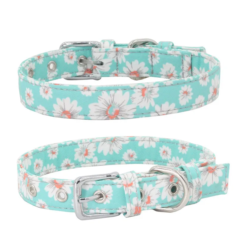 New Cute  Canvas Pet Collar Flower Pattern Bohemian Style Adjustable Size 8 Colors Dog Collar Cat Necklace Sweet Pet Accessories