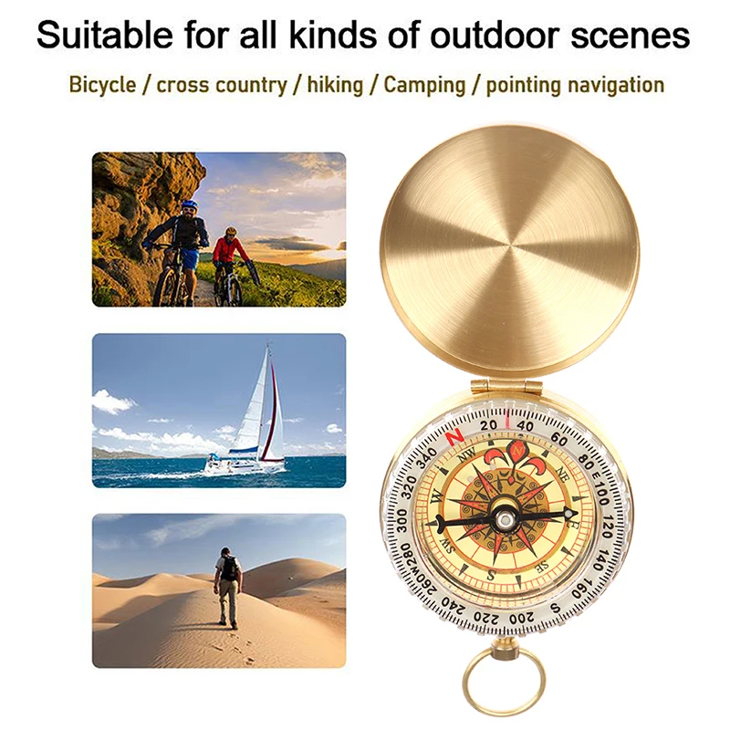Portable Compass Navigation Camping Hiking Pocket Brass Golden Outdoor