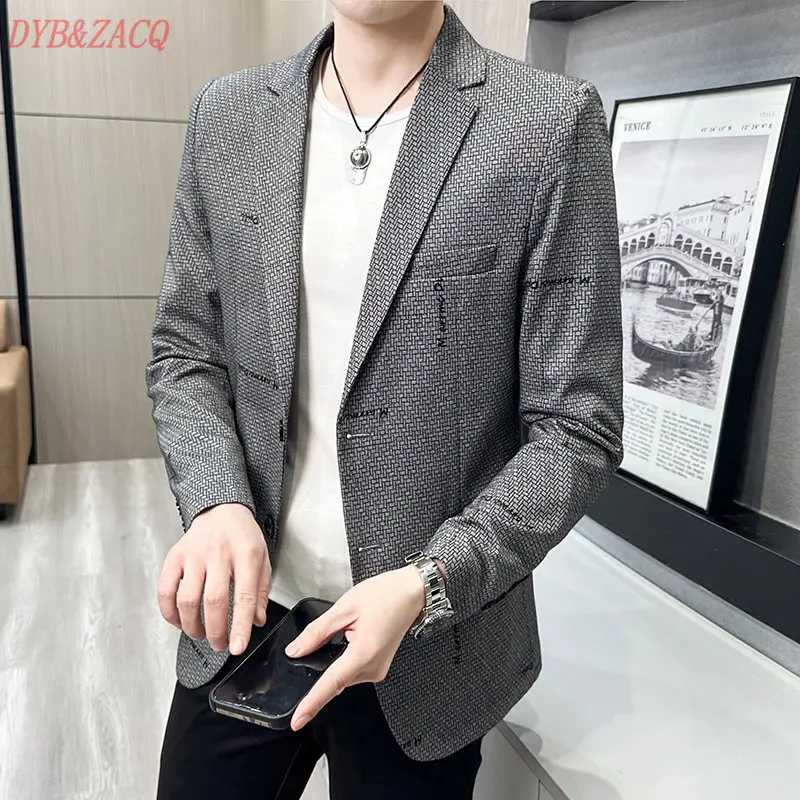 

DYB&ZACQ New Men Casual Blazer British Style Business Slim Fit Plaid Suit Coat Long Sleeve Male Formal Single Buckle Suit Jacket