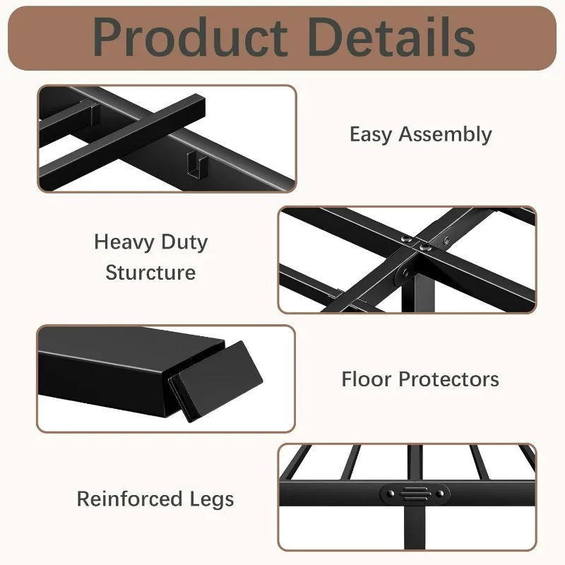 20 Inch Bed Frame No Box Spring Needed Heavy Duty Metal Tall Platform Bed Frame with Large Storage Space, Easy Assembly 5