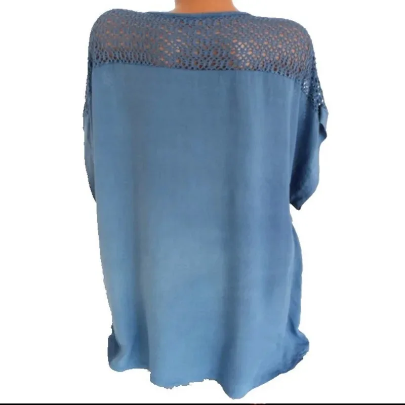 Women's Hollow Out Floral Blouse Sexy Shirts Casual Loose Short Sleeve Summer Women's Tops White Female Clothing 28299