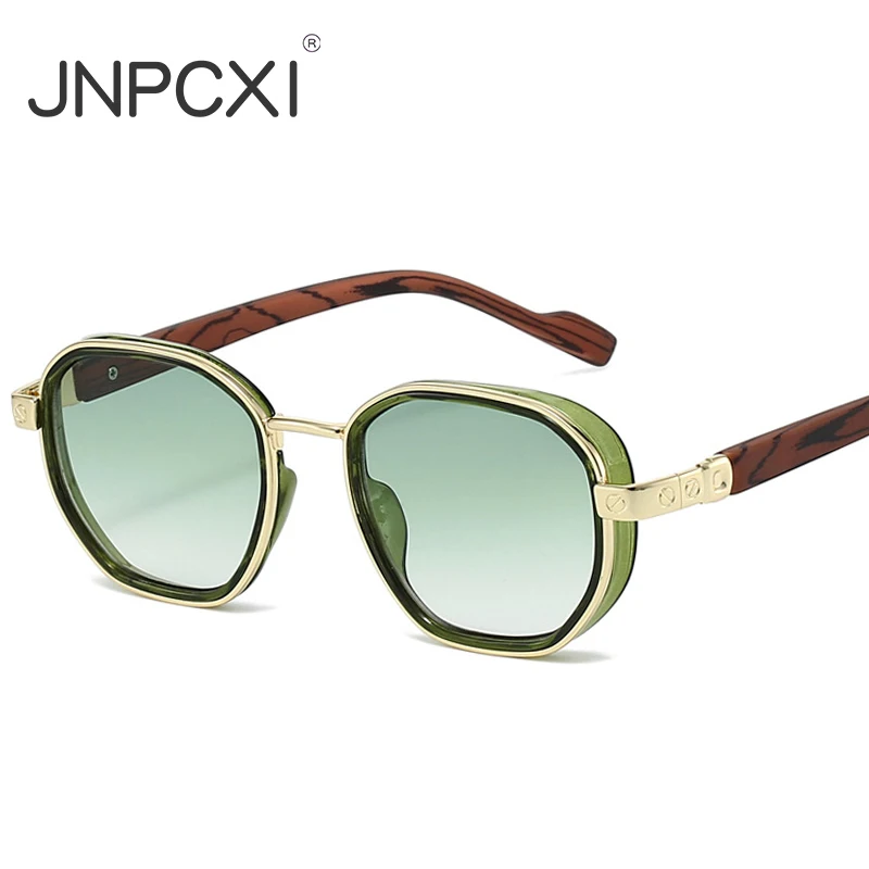 JNPCXI Neue Mode Runde Sonnenbrille Frauen Shades UV400 Retro Holz Beine Trend Gradienten Männer Sonnenbrille
