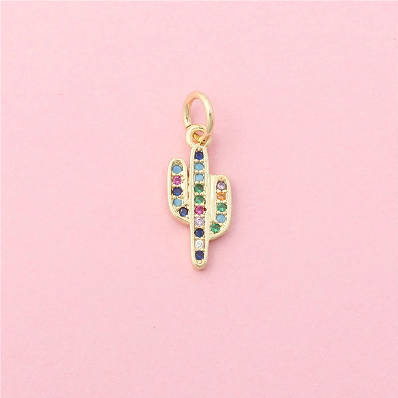 10pcs Brass Inlaid Zircon Cactus Tree Leaf Flowers Charms Pendants Accessories For Jewelry Making Diy Bracelet Necklace Earrings