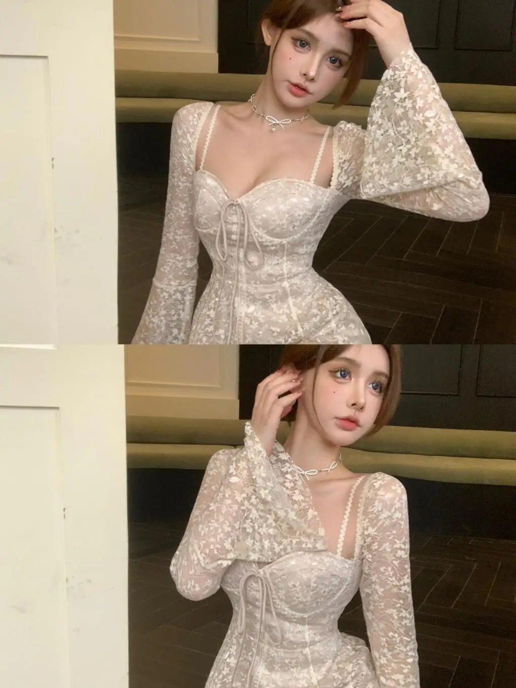 Sexy Lace Mini Dresses for Women Flare Sleeve Square Collar Corset Slim A-line Wedding Birthday Party Dress Y2K Prom Vestidos