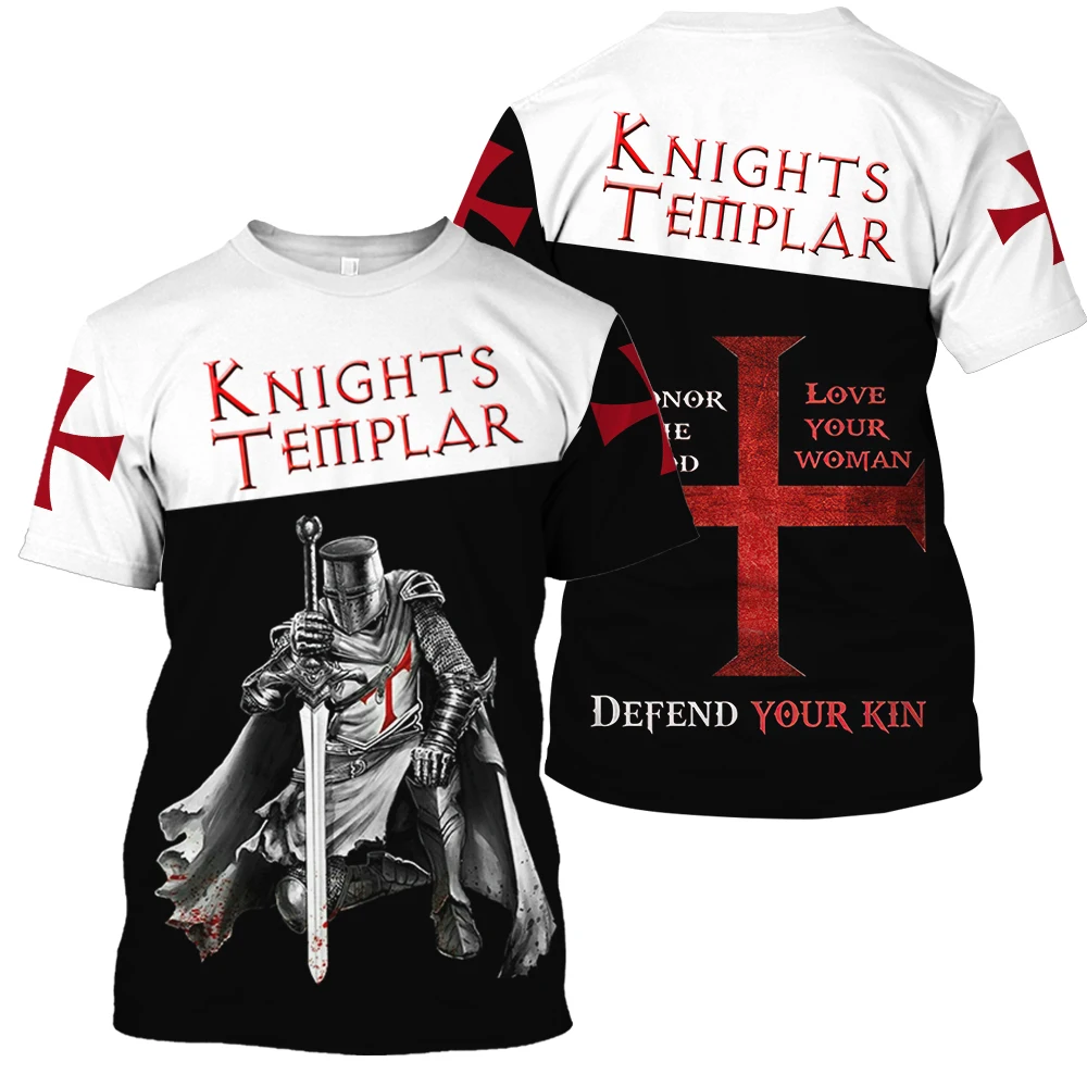 

Knights Templar Graphic T Shirt For Men 3D God Wills It Print Tee Shirts Cruciata Teutonic Order T-shirt Cool Cross Short Sleeve