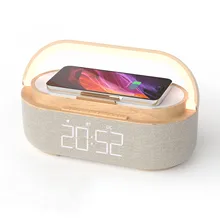  Bluetooth Speaker Digital Alarm Clock with Wireless Charger FM Clock Radio Night Light Dual Wireless Speakers Home Bedside 
