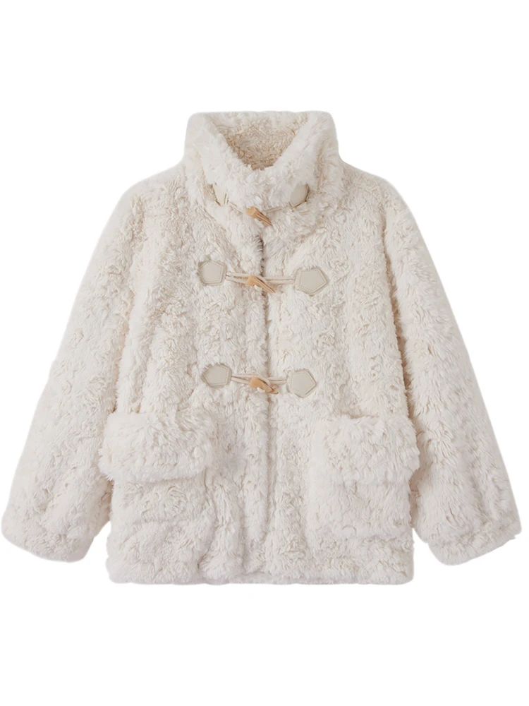 

Куртка женская из искусственной овечьей шерсти, с круглым вырезом