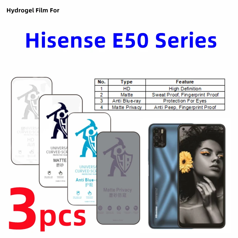 3Pcs Hd Hydrogel Film Per Hisense E50 Matte Screen Protector Per Hisense E50 Lite Eye Care Pellicola Protettiva Opaca Anti Spia