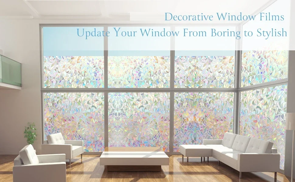 Description Picture 2 of item3D Frosting Window Privacy Film Matte Static Vinyl Glass Movie Stickers Anti Light UV Crescent Adhesive Mirror Foil Clings Tools
