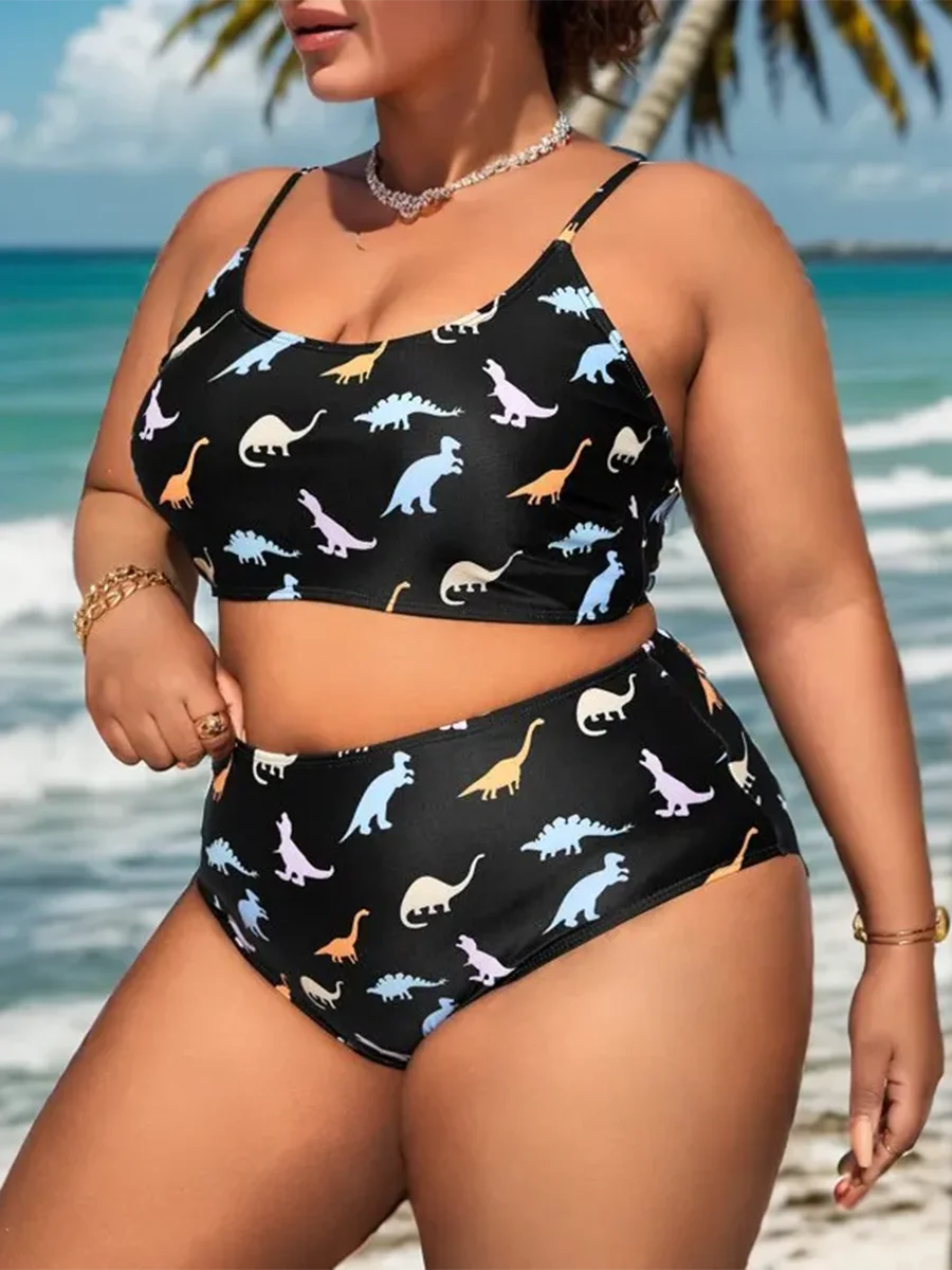 Large Plus Size Print Bikini Two Piece High Waist Swimsuit Women Swimwear Female Bathing Suit Beachwear Swimming