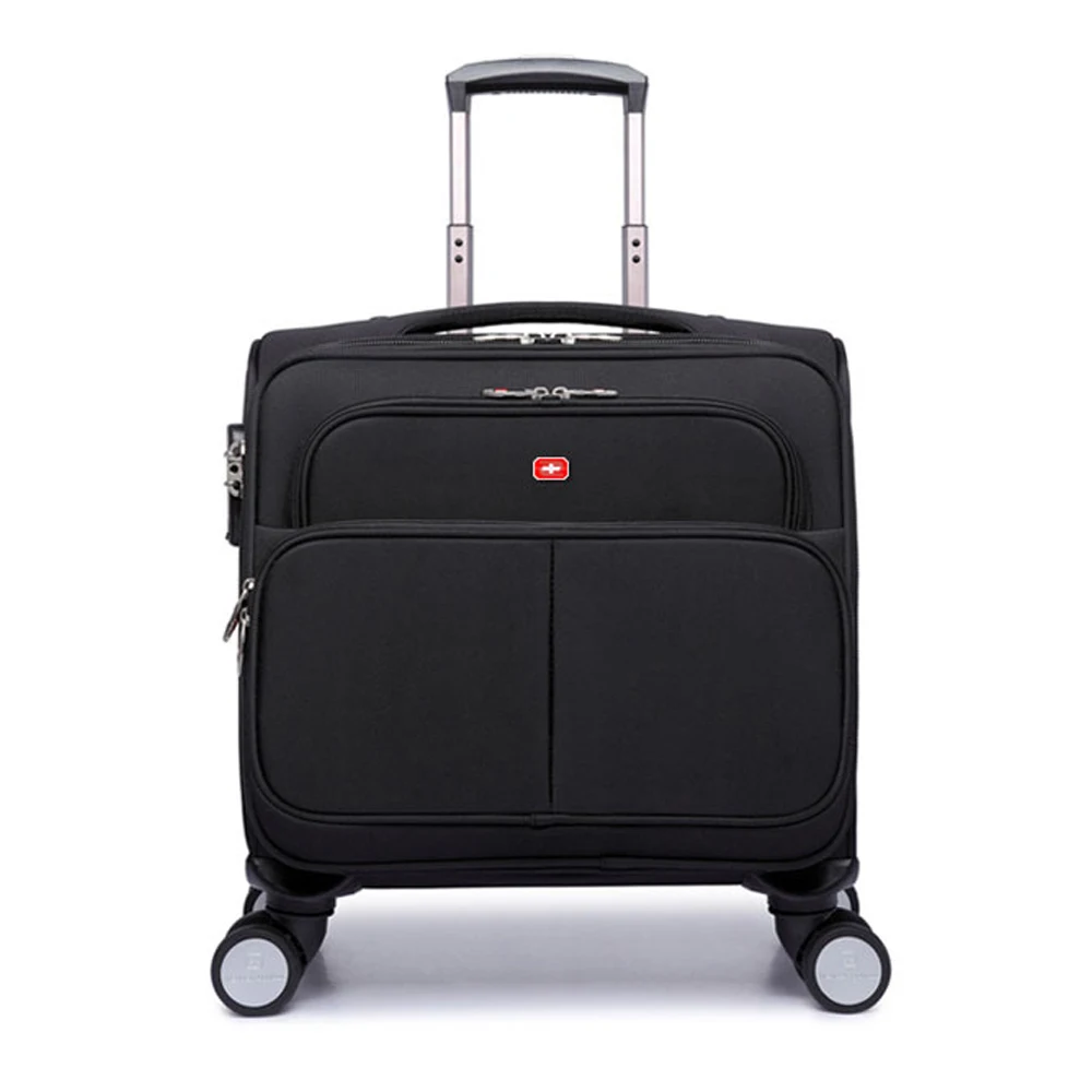 new-nylon-dark-black-men-women-telescopic-pull-rod-travel-suitcase-16-inches-luggage-with-spinner