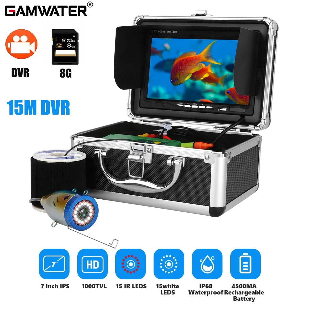 Fish Finder 7" Inch DVR Recorder 1000TVL Underwater Fishing Camera 30 PCS LED IR Lights 15/30/50M IP68 Waterproof Fishfinder