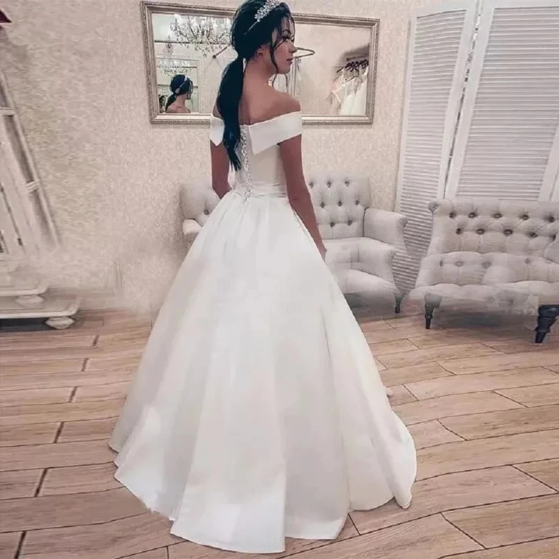 BOMAIRS Off-Shoulder Ball Gown Wedding Dresses Formal Vestido De Noiva V-Neck Floor-Length Satin Formal Bridal Gowns Customized 2