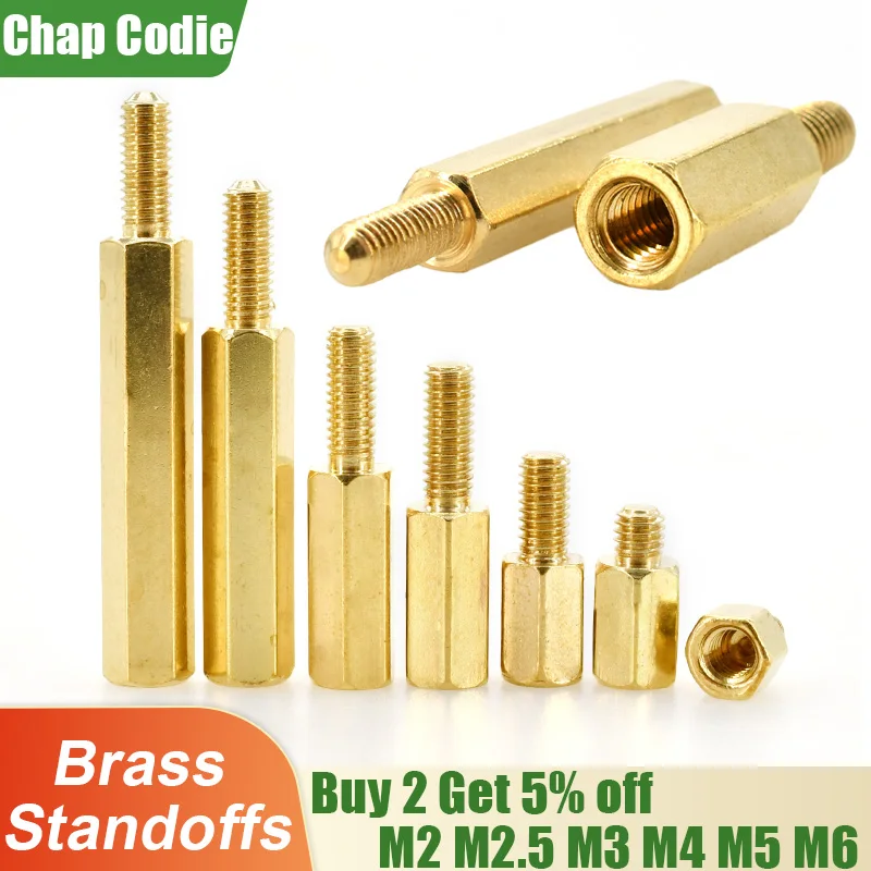 thumbnail image 1 of Male Female Brass Motherboard Standoffs Hex Column PCB Board Pillars Rack Stud Spacing Screws Bolts Spacers M2 M2.5 M3 M4 M5 M6, 1 of 4