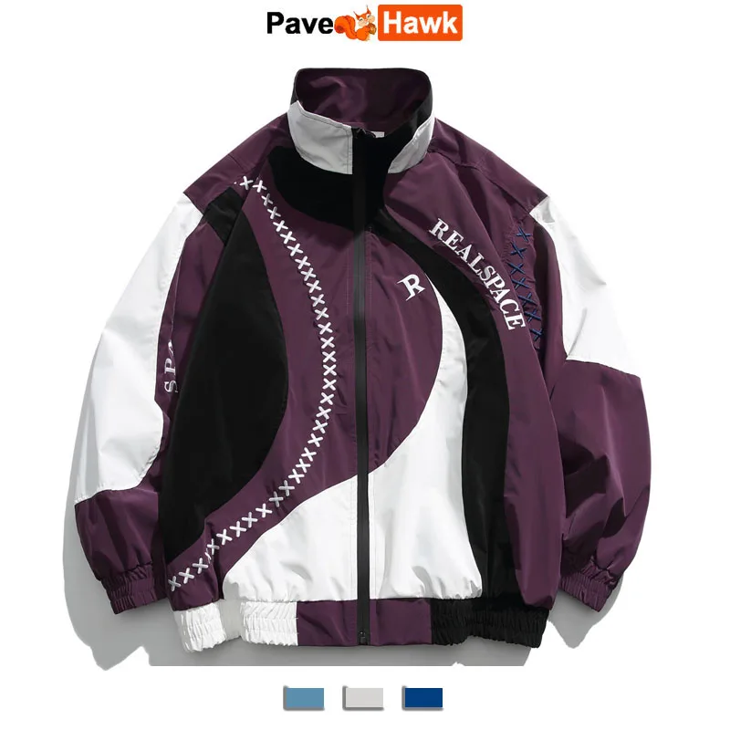 

Vintage Color Block Jackets Men Women Patchwork Windbreaker Spring Autumn Hip Hop Streetwear Zip Up Track Casual Baseball Coat