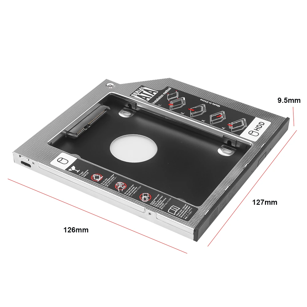 Alumínio Caddy Adapter Enclosure, Disco Rígido, 2 ° Segundo, SATA 3.0, Baía Óptica, SSD, DVD, CD-ROM, 2.5 