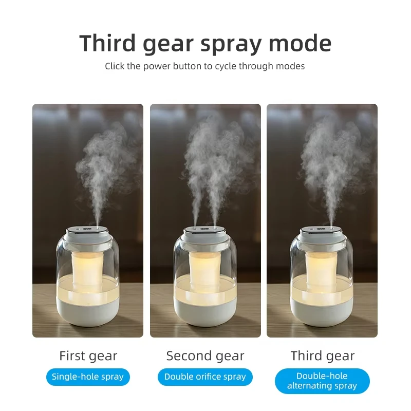 2.5L Large Capacity Ultrasonic Cool Mist Humidifier Dual Spray USB Powered with Night Light 2