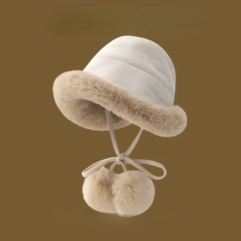 Women's New Winter Hat with Plush Fisherman Hat for Warmth, Windproof and Ear Protection,  Suitable  for  Outdoor  Play