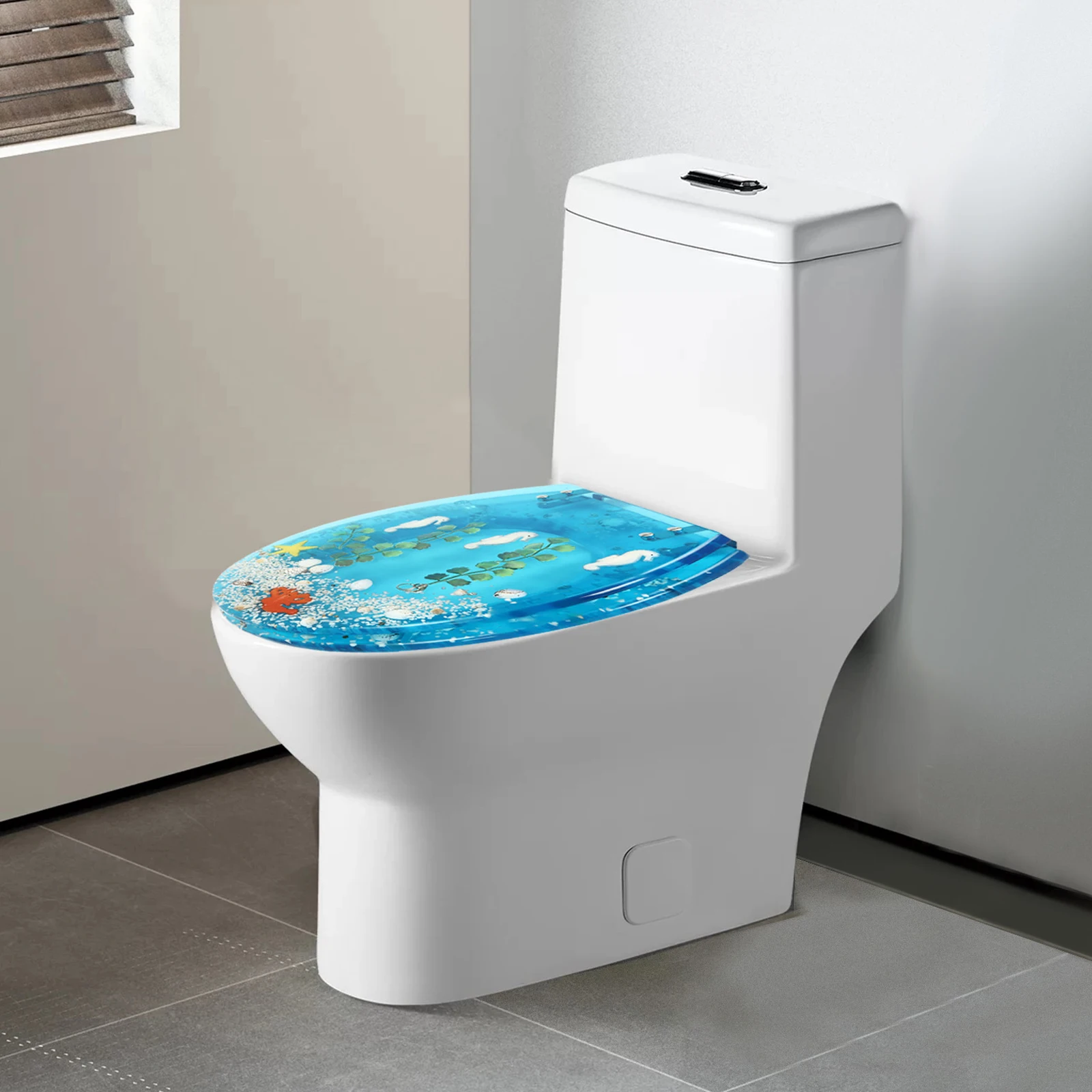Resin U/V type Toilet Seat,Aquarium Seat Blue Sea Fish Shells Shape Toilet Seat