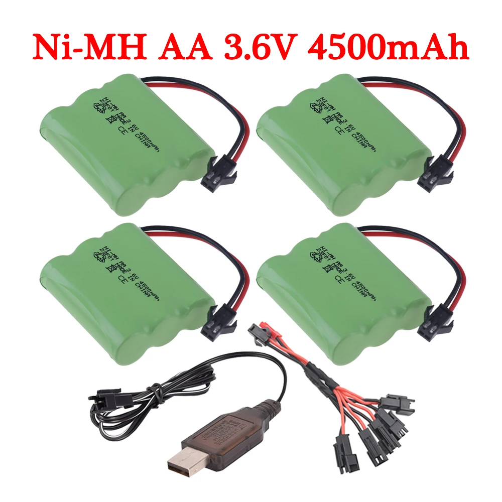Aggiorna La Batteria Ni-Mh Da 4500Mah 3.6V Con Caricabatterie Usb Per Rc Toy Car Tank Train Robot Boat Gun Aa 3.6V Batteria Ricaricabile