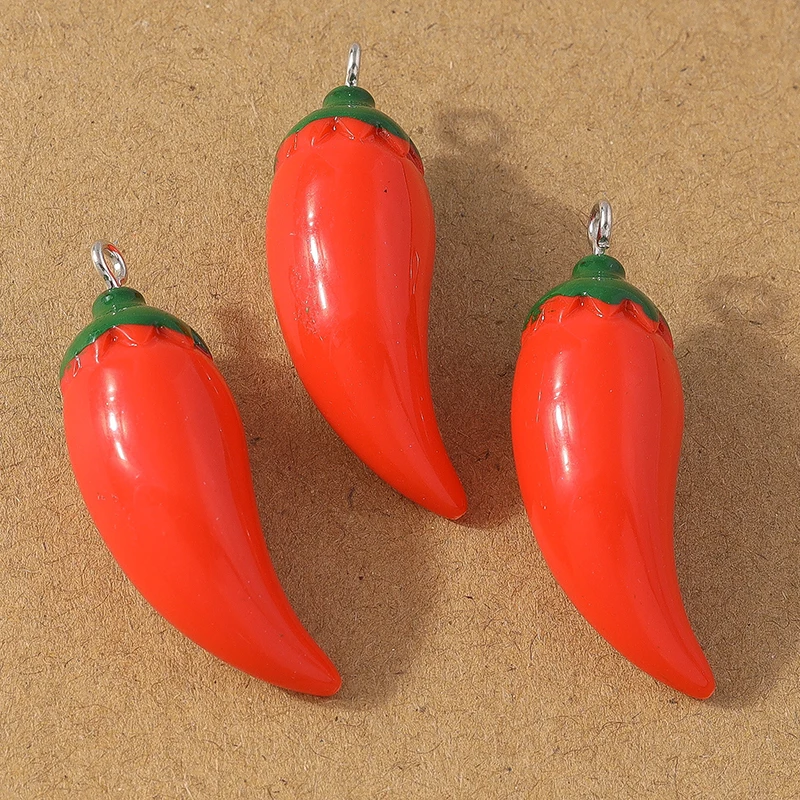 10 pcs Resin Simulation Pepper Chilli Pendants Charms for Making Necklace Earrings DIY Jewelry Accessories Supplies