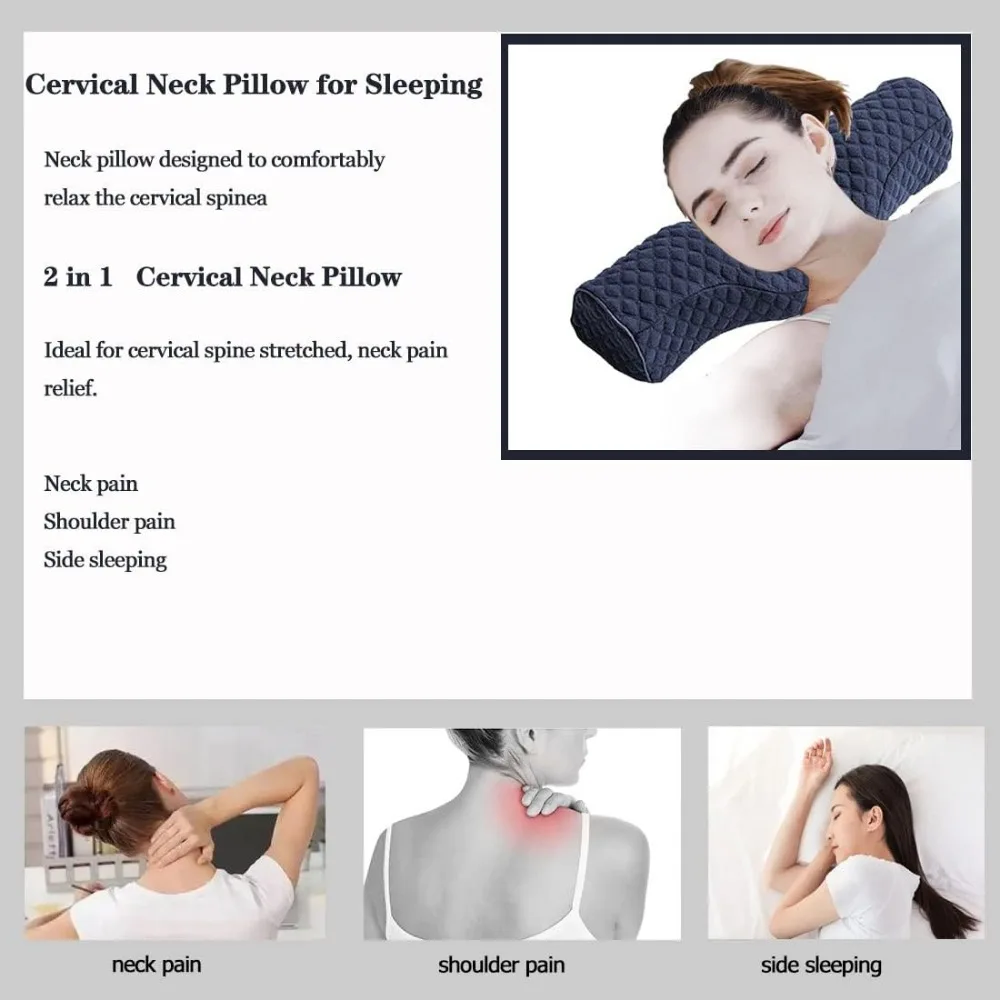 Neck Pillow Cervical Pillow Cylindrical Memory Foam Stiff Neck Pain Relief Sleeping Travel Bolster Pillow for Bed Back Sleepers 2