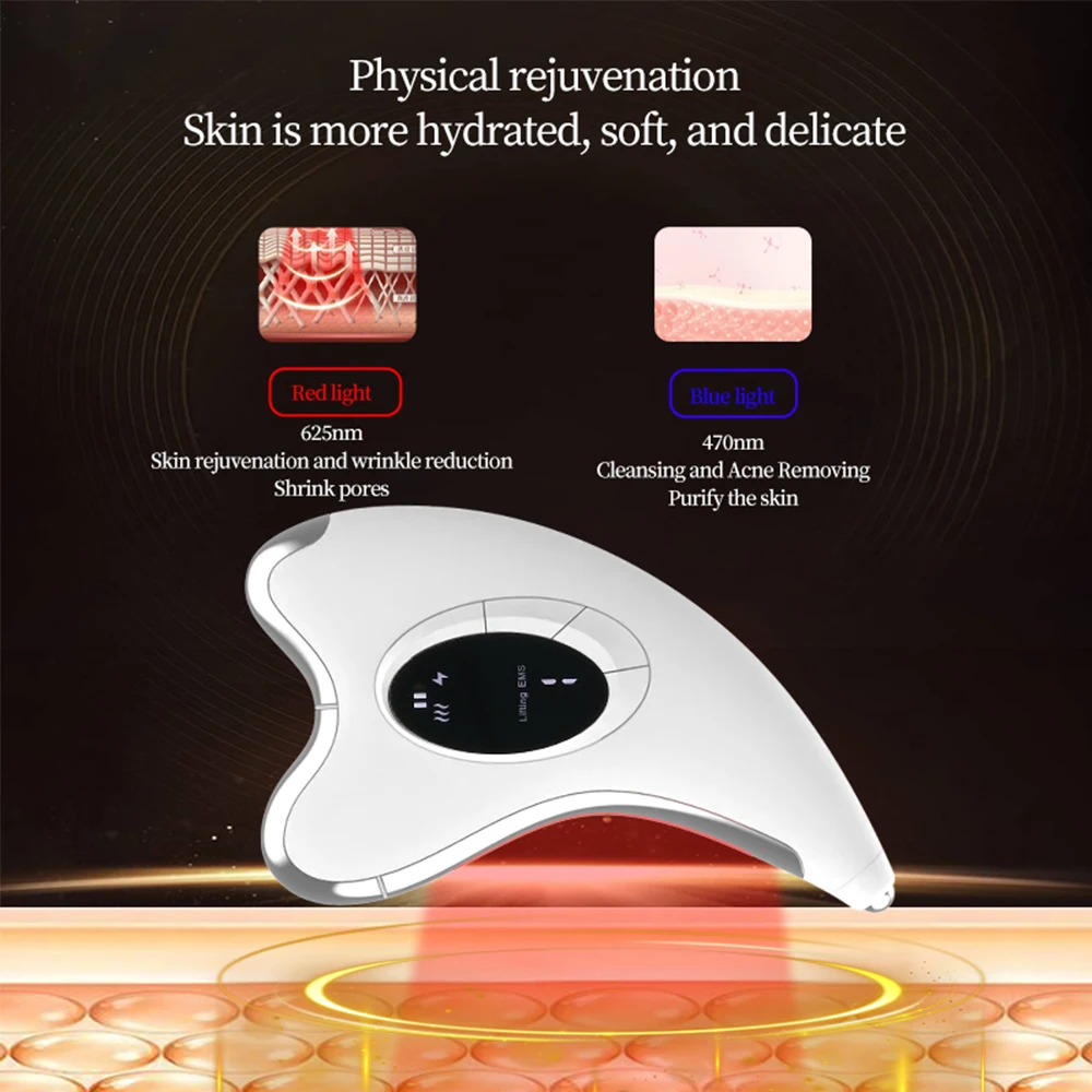 Electric Gua Sha Massager Microcurrent Face Lift Device Red & Blue Light Heating Beauty Skin Lifting Facial Body Massager