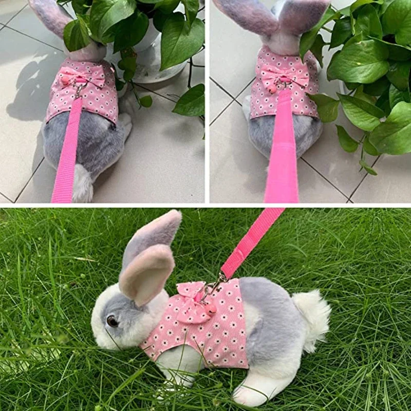 Rabbit Harness And Leash Set Rabbit Harness Set Small Animal Outdoor Walking Harness Leash Set Cute Clothes Puppy Kitten Pigs Bunny Chinchillas Necklace Rabbit Vest