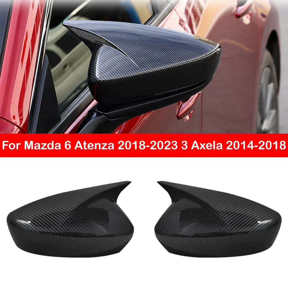 

For Mazda 6 Atenza 2018-2023 3 Axela 2014-2018 Car Rearview Side Mirror Cover Wing Cap Exterior Door Case Trim Carbon Fiber Look