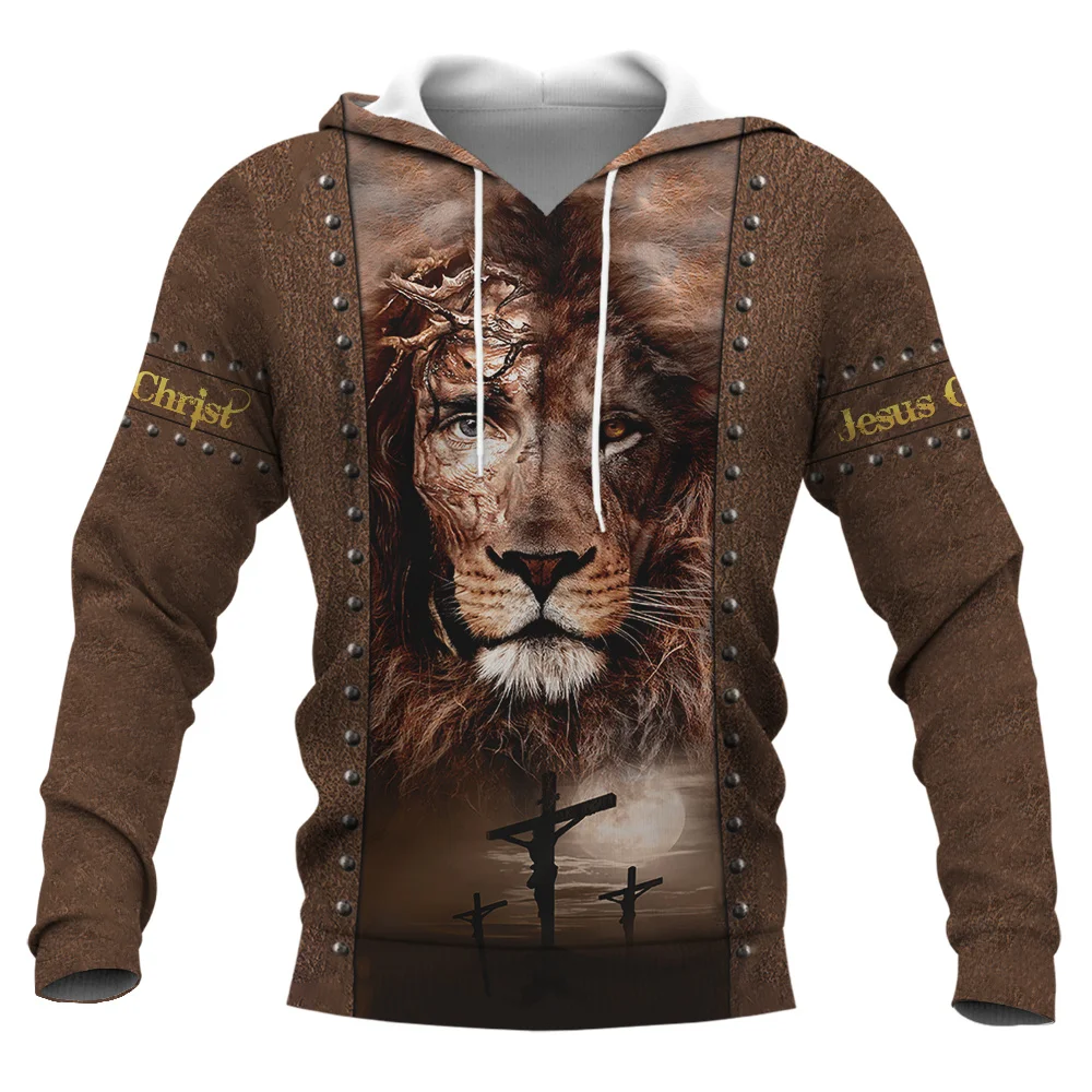 Camiseta Masculina Com Capuz Frio Para Homens , Leão 3D Full Print Unisex I.977072209