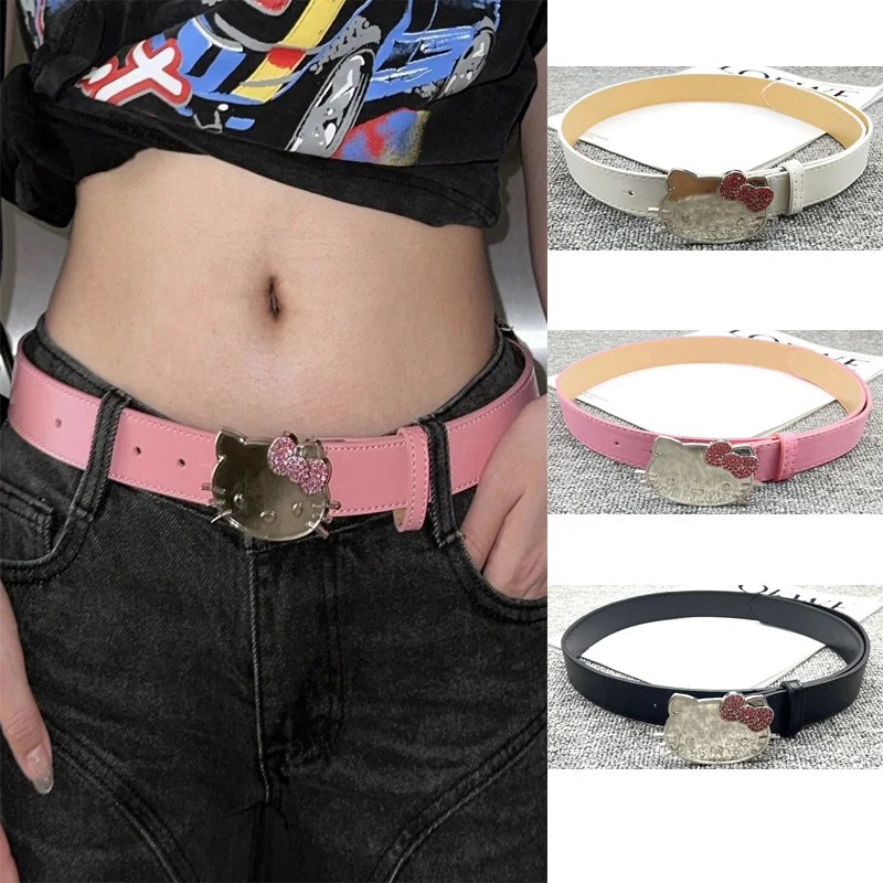 

3 Colors HelloKittys Belt Sanrioed Diamond Spice Girl Y2k Punk Personality Vintage Belt Fashion Accessories for Women Gift