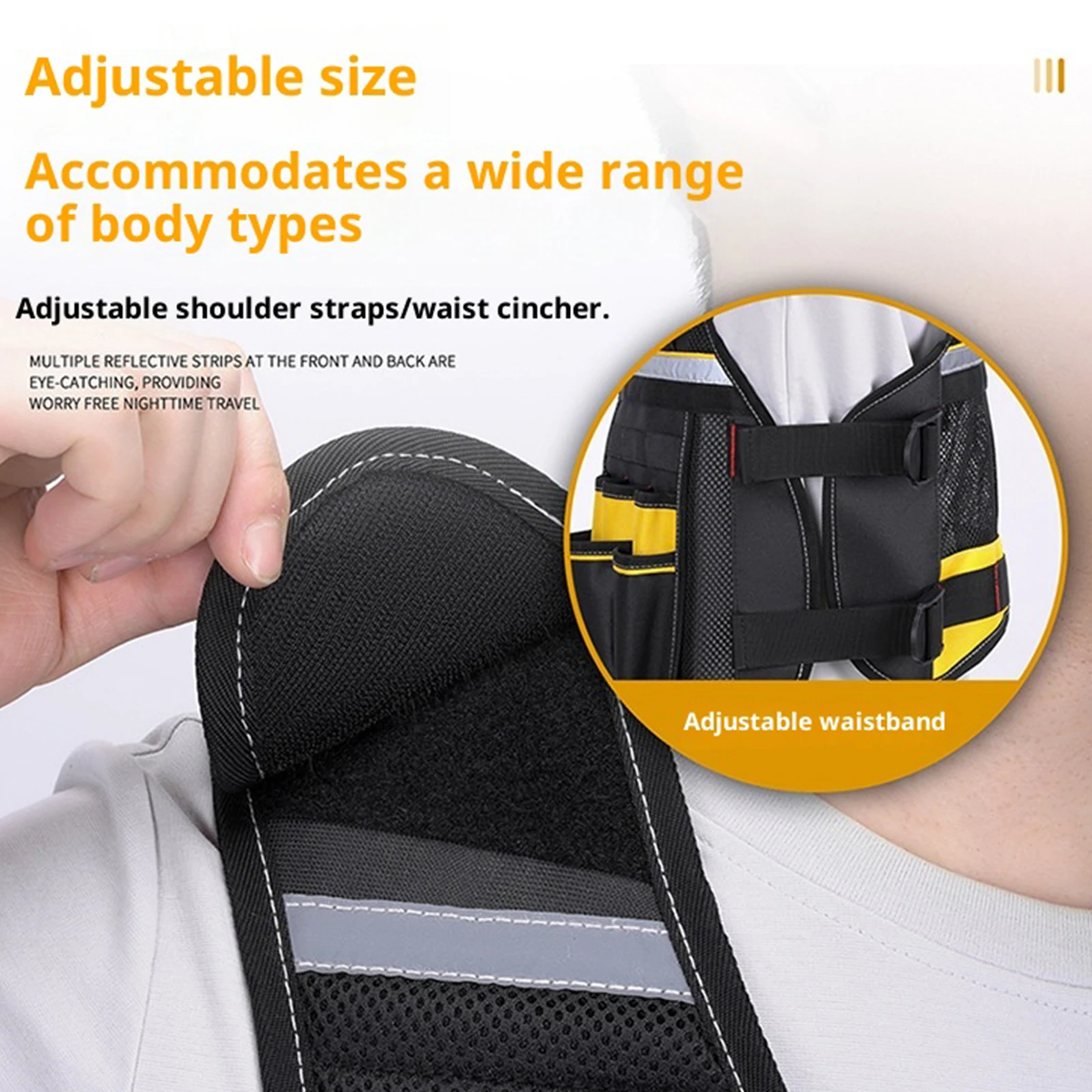 다중 포켓 반사 작업복 반사 안전 조끼 전기공 목수 건설용 반사 작업 조끼