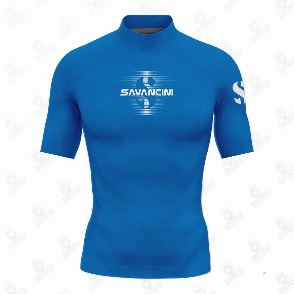 Savancini Men's Surfing Clothes Swimsuit Rashguard Surf Wear Uv Protection Water Sport Short Sleeve T-shirt Swimwear Suit