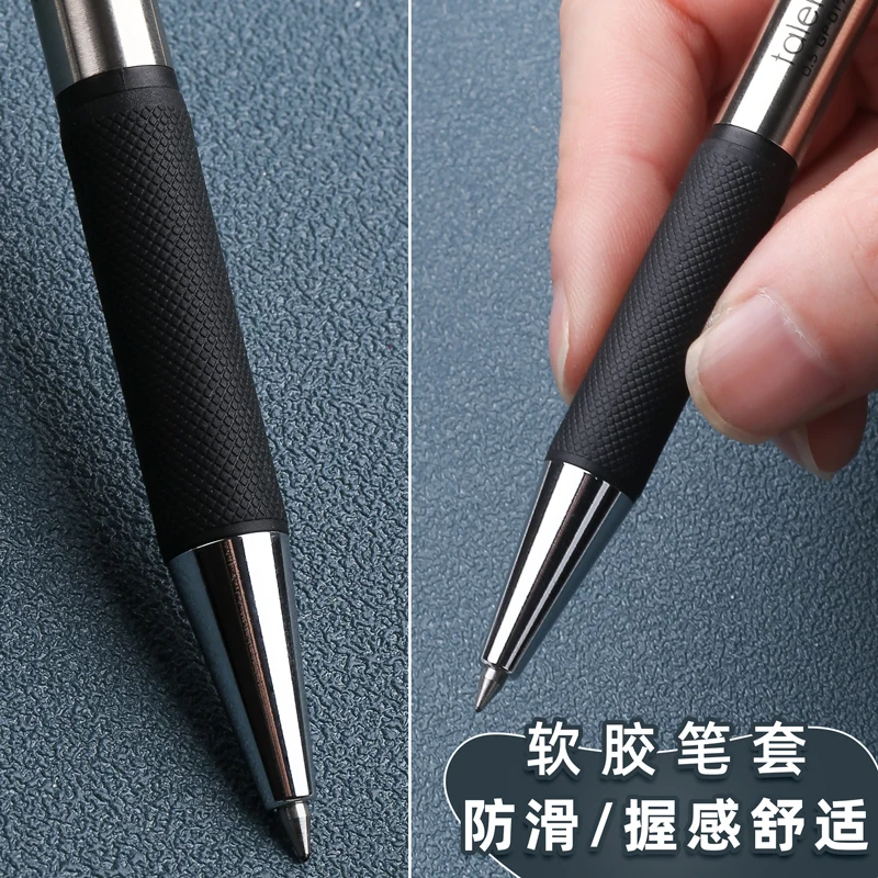 M&G Retractable Stainless Steel Ballpoint Gel Pens 0.5mm Fine Point Bullet Tip Black ink Refill Smooth Writing Grip Signing Pen