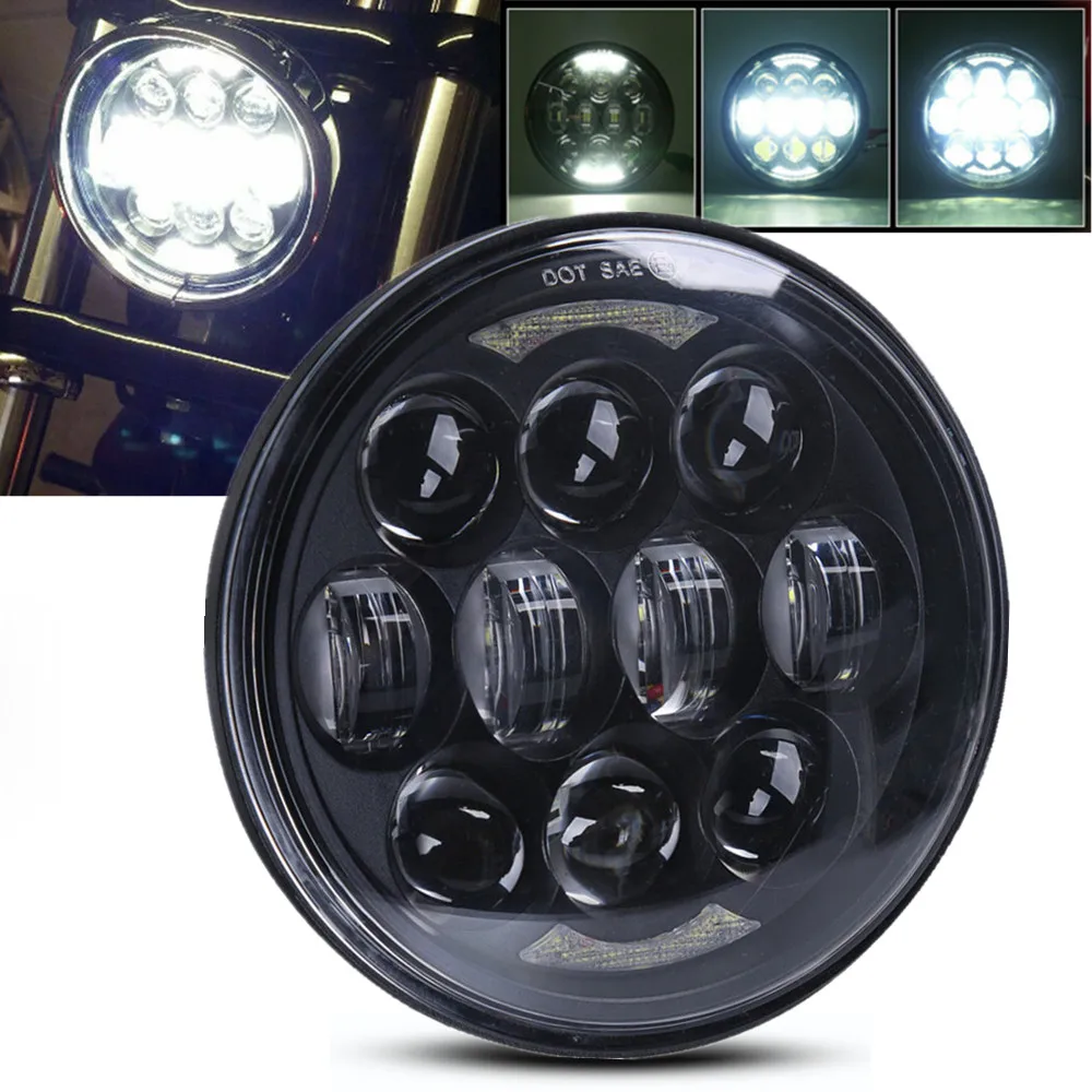 Black 80w Motorcycle 5.75 Inch Led Headlight For Dyna Softail Sportster