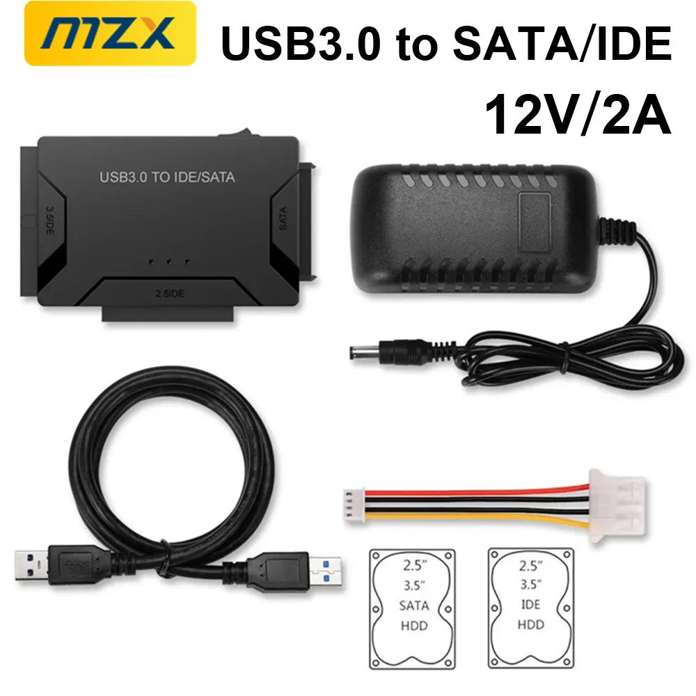 MZX USB 3.0 to SATA/IDE 변환 어댑터 하드 드라이브 디스크 HDD 케이블 2.5인치 3.5인치 SATA IDE HDD 6TB 노트북 PC 컴퓨터 액세서리