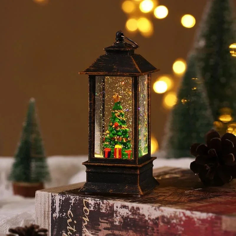Retro Square Lamp Santa Claus Night Light Christmas LED Wind Lights Christmas Tree Ornaments Home Decoration Gift