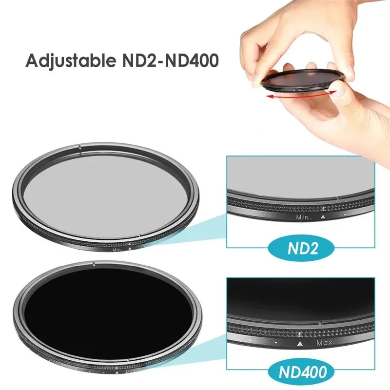 Filtre ND Variable ND2-ND400 52-67mm - Densité Neutre Réglable