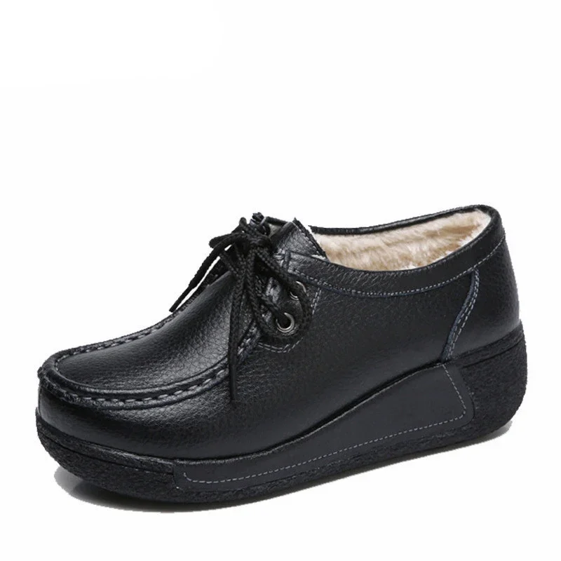 BEYARNENew Winter Shoes Genuine Leather Womens Flat Platform Shoes Casual Womens Loafers Plush Womens Slip-on Sneakers for Women 2