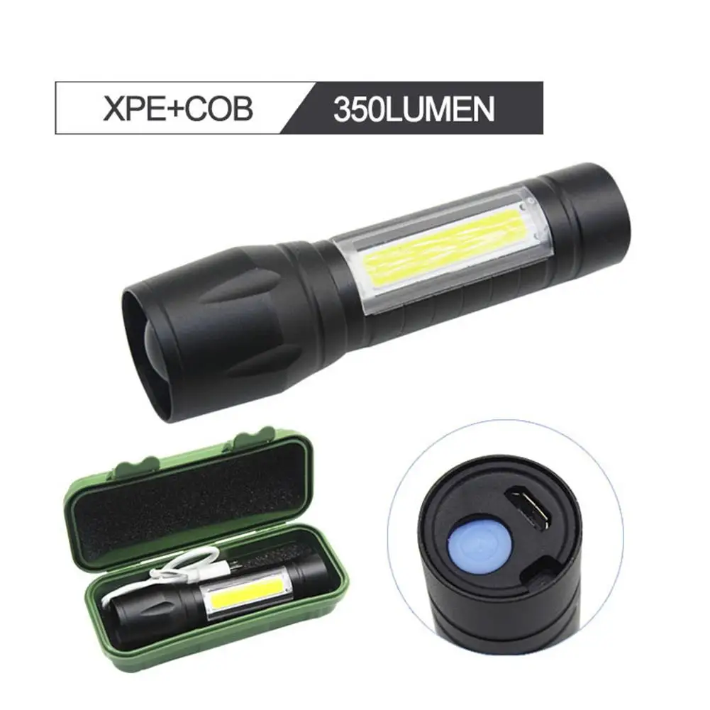 Aluminum Mini Cob Zoomable Flashlight Usb Rechargeable Work Light Torch Outdoor Emergency Inspection Lamp